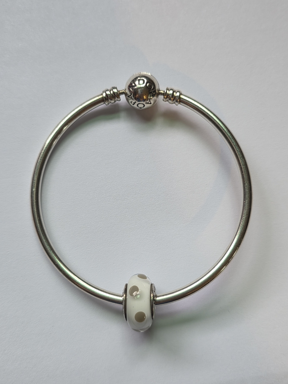 Pandora Sterling Silver Bangle Bracelet with Pandora White Polka Dot Charm